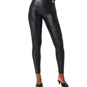 SPANX Black Textured Faux Leather Moto Leggings